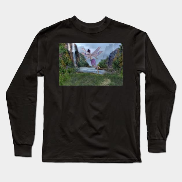 Fantasy Elf at the water fall Long Sleeve T-Shirt by Carlosr1946